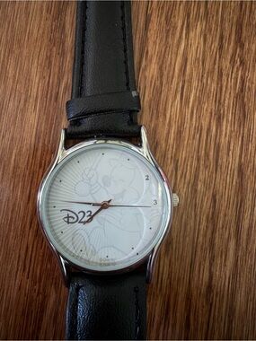D23 Mickey Mouse Silver Watch with Black Leather Strap
